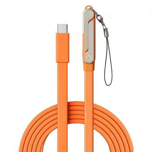 Image of 240W Flat Silicone Type C Cable with Detachable Mobile Stand | 1.5M | Tangle Free | 480Mbps | Multi-Angle | Keychain |Compatible with Laptop iPad Samsung OnePlus iPhone 16
