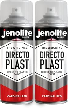 JENOLITE Directoplast Gloss Spray Paint | CARDINAL RED | 2x400ml | Multi Surface Spray Paint | For All Types Of Plastic | No Primer Required | RAL 3001