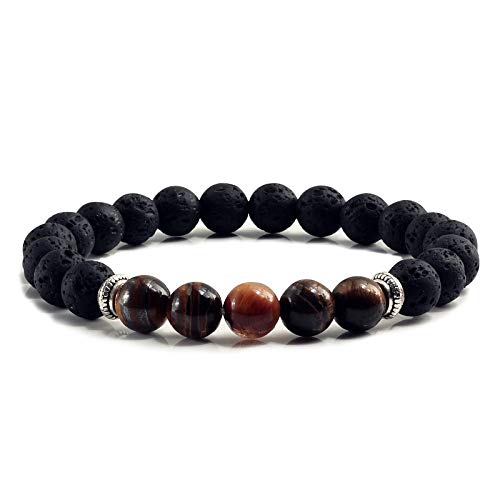 Gift bracelet hommes en pierre volcanique naturelle noire et bouddha