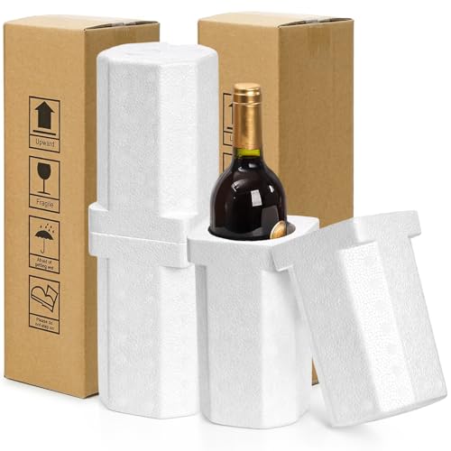 Dicunoy 2 Pack Wine Shipping Boxes with Protective Foam Single Wine Bottle Box for Moving Heavy Duty Wine Shipper Packaging Boxes for Glasses Transportation Storage 4.5L x 4.5W x 15H