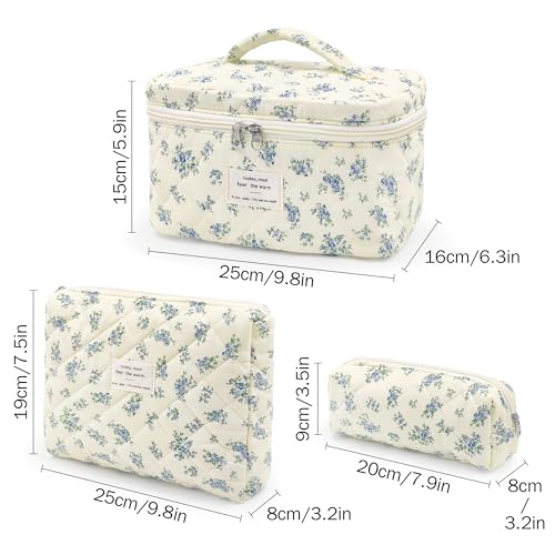 beifon 3er Set Kosmetiktasche Kulturtasche Damen mit Blumenmuster, Kulturbeutel Make Up Tasche, Tragbare Schminktasche Makeup Bag Waschtasche Groß Frauen Mädchen für Alltag und Reisen