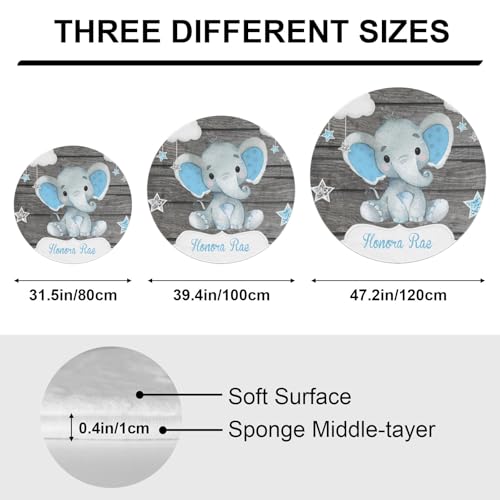 Tapete redondo personalizado infantil azul elefante gris miniatura 7