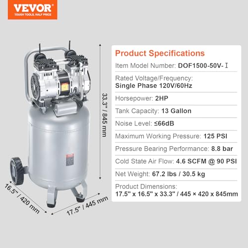 VEVOR 13-Gallon Oil-Free Air Compressor