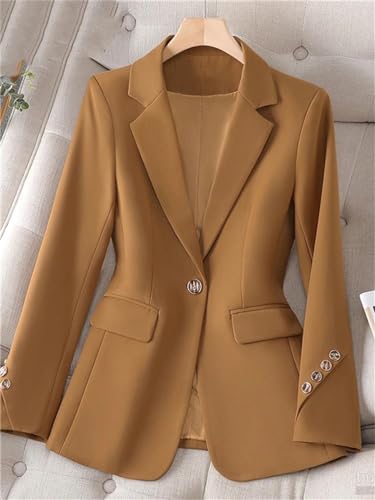 Black Blazers for Women Office Single Button Coats Vintage Long Sleeve Lapel Jacket2