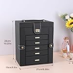 Kendal Jewelry Box, 6-Layer Jewelry Storage Organizer for Necklace Bracelet Rings Watch, 10.2"x8.2"x6" Classic Black PU Leather 5 Drawers Large Storage Capacity with Mirror - Image 2