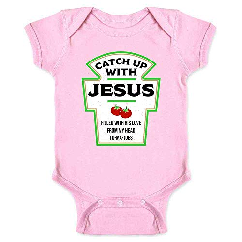 Image of Pop Threads Catch Up With Jesus Funny Ketchup Faith Christian Infant Baby Boy Girl Bodysuit