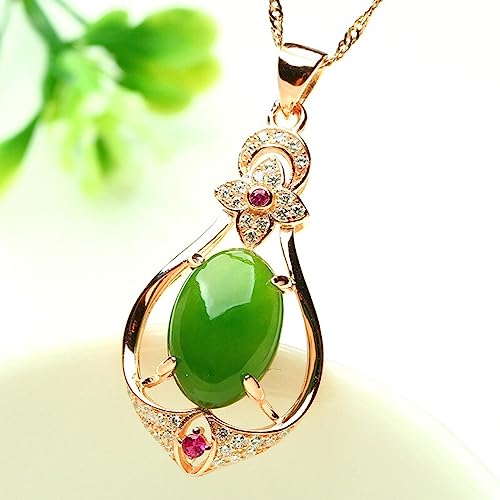 Weav Véritable Rose Et Or Jade Collier Pendentif pour Femmes Brincos Or Bijoux Bijoux Femme Jade Bizuteria Chaîne Collier