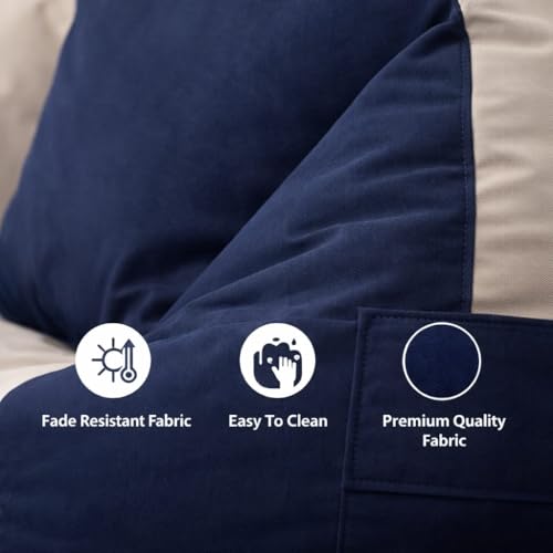 Image of Mansu-Premium Leatherette 4XL Bean Bag Cover with Footrest & Cushion (Without Beans) (4XL) (Cream NavyBlue)