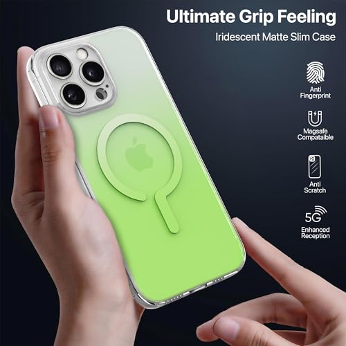 Image of eller sante Maven Magpro Back Cover Case for iPhone 16 Pro Scratch Resistant Camera Screen Protector TPU Shockproof 10ft Drop Protection Support Mag-Safe Wireless Charging- Light Green