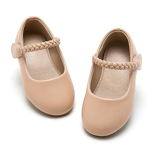 ESTINE Mary Jane Flats for Little Kids Toddler Baby Girls Glittery Dress Princess Ballet Shoes(309-Nude,6M)