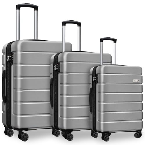 Image of KEYTANG 3-Piece Hardshell Luggage Set(20 /24 /28), Lightweight Expandable Suitcase with TSA Lock and Double Spinner Wheels, 20% Expansion for Extra Packing, Carry-On and Checked Bags, Silver