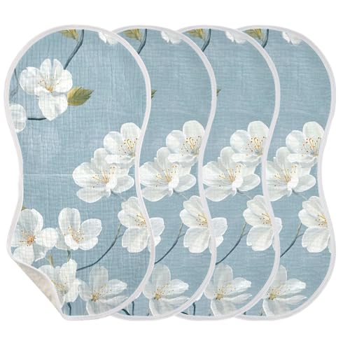 Baby Burp Cloths, Soft Absorbent Burping Cloths for Babies, Cotton Milk Spit Up Rags, Large Size for Newborns, Baby Boys and Girls (White Cherry Blossom)3
