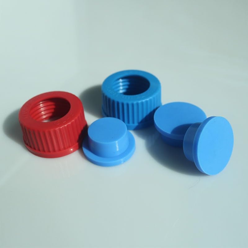 GL45 Silikonstopfen for Anaerobierflaschen – 30 Sets blauer Reagenzflaschenstopfen mit Öffnungsdeckeln