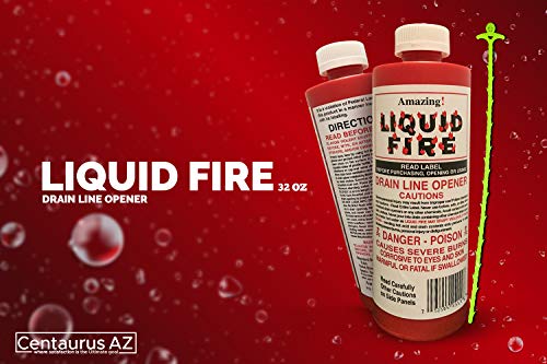 Liquid Fire Drain Opener, Cleans Drain Pipes in Sinks, Tubs, Shower Stalls, Septic Tanks and Laterals- Clog Remover, Drain Cleaner, Toilet Clog Remover- 32 Oz with Centaurus AZ Drain Snake