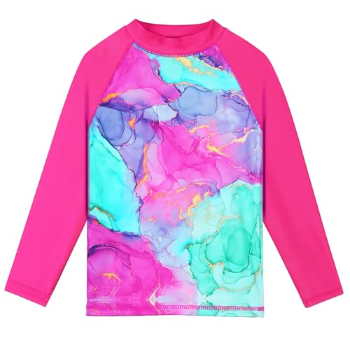 Image of TFJH E Girls Long Sleeve Two Piece Rash Guard Set UPF 50+ 3-13 Y | Stretchy & quick-dry fabric, breathable & lightweight, UPF 50+ sun protection, ideal for pool beach vacation