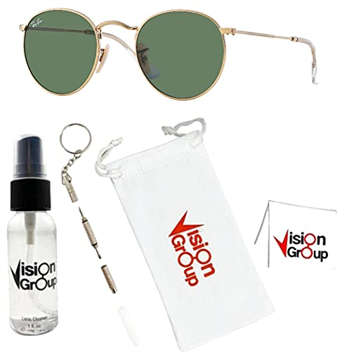 Ray-Ban RB3447 Round Metal Sunglasses + Vision Group Accessories Bundle2