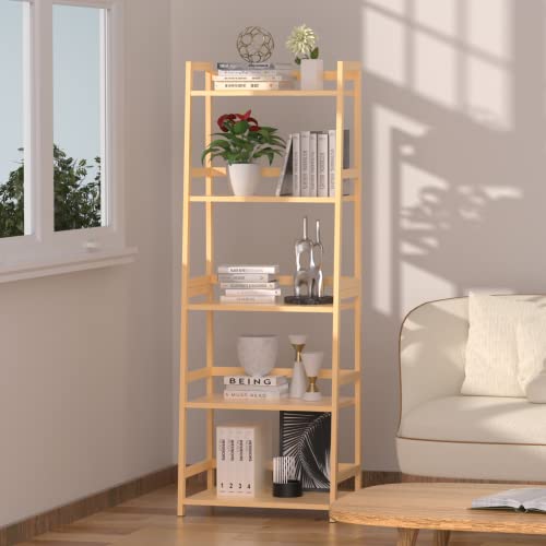 Wtz Upgraded Bookshelf, Storage Book Shelves, 5 Tier Tall Bookcase, Modern Open Ladder Shelf For Bedroom, Living Room, Bathroom, Kids Room, Office, Mc-509 (Natural) #TOP6