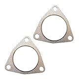 Icyfond 2PCS Exhaust Gaskets, 3' 3-Bolt Stainless Steel Exhaust Flange Gasket, High Temp Multifunctional Muffler/Header/Manifold/Catalytic Gaskets, Universal Exhaust Pipe Interface Gasket for Most Car