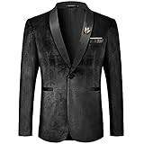 MAGE MALE Men's Velvet Slim Fit Suit Blazer Jacket Shawl Lapel One Button Dinner Prom Wedding Tuxedo Black