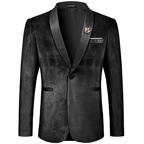 MAGE MALE Men's Velvet Slim Fit Suit Blazer Jacket Shawl Lapel One Button Dinner Prom Wedding Tuxedo