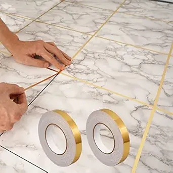 Glizz Tile Stickers for Flooring, Tiles Gap Tape Waterproof Filling Sticker, Self-Adhesive Ceramic, Marble Wall & Floor Decor Tape 1cm x 50 Meter Gold