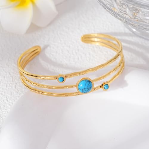Natural Gemstone Cuff Bracelet for Women 18K Gold Plated Adjustable Wide Chunky Bracelet Non Tarnish Ladies Open Wrist Cuff Bangle Jewelry Gift2
