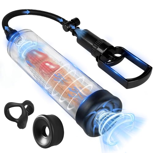 Penis Pump Sex Toys for Men Baotsuri Manual Penis Enlarger Enlargement Extend Pump Air Pressure Device for Men Stronger Bigger Erections with 1 Triangular Penis Ring and 1 Large Silicone Penis Sleeve