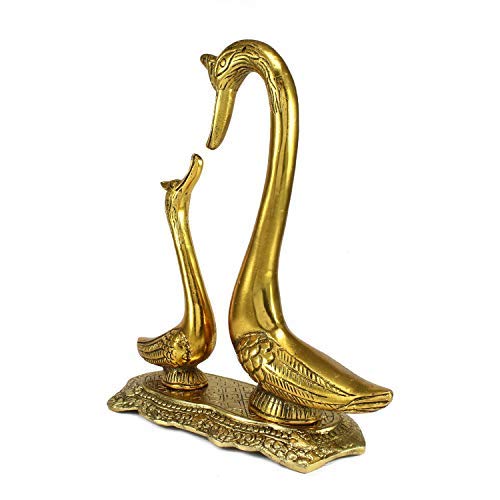Figurine couple de cygne doré objet d'art en métal ciselé
