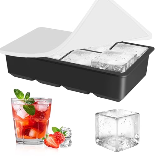 Alinana Ice Cube Tray with Lid, 2" Big Ice Cube Makers, BPA Free Food Grade Ice Cube Molds for Whiskey, Large Silicone Ice Cube Tray for Cocktails