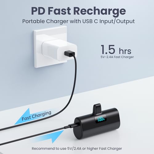 HETP Mini Power Bank 5200mAh, 20W PD Ricarica Rapida Powerbank, Ultra Compatto Caricatore Portatile con LCD Display Batteria Esterna per iPhone 14/14Pro Max/13/13 Pro Max/12/12Pro/11/X/XR/8/7/6 ecc