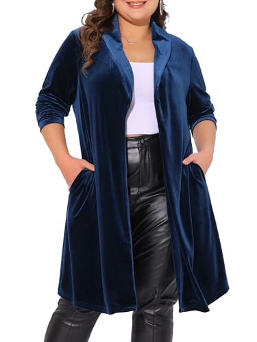Agnes Orinda Plus Size Velvet Blazers Jackets for Women Casual Lapel Suit Office Work Blazer