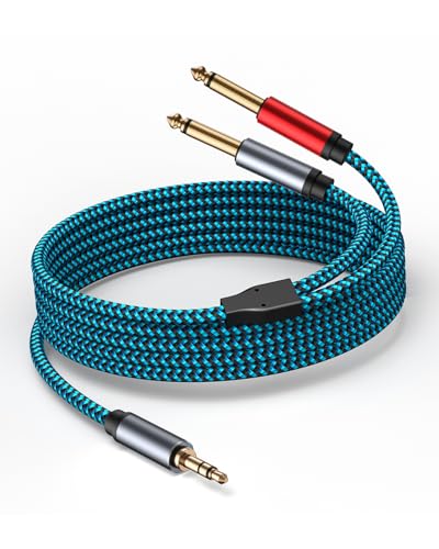 Hftywy 3.5 mm to 2 x 6.35 mm Cable 6.6 ft,1/8 to 1/4 Stereo Cable 3.5mm TRS to Dual 6.35mm TS Y Splitter Breakout Cord，for PC, Computer Sound Card, Mixer, Multimedia Speaker, Home Stereo System