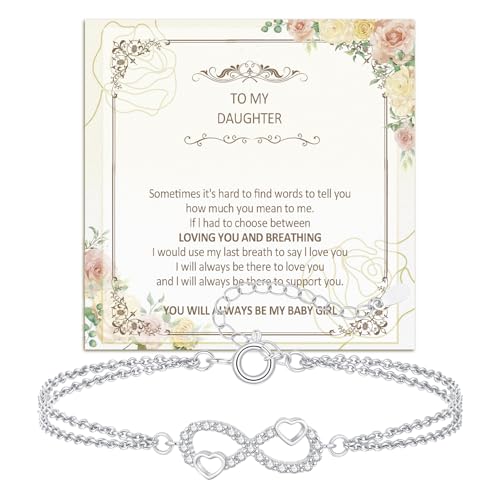 Toplstud Daughter Gifts from Mom Infinity Bracelets for Womens Girls Silver Daughter Bracelet Double Layered Heart Adjustable Bracelets Birthday Christmas Valentines Gifts for Girls(Daugther)