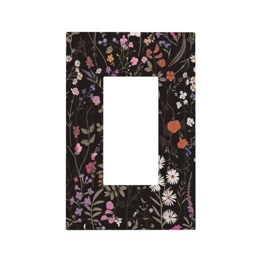 Bohemian Floral Plants Boho Colorful Leaf And Wildflower Dark Single Rocker Light Switch Cover 1 Gang Outlet Cover Decorative Gfci Electrical Wall Plate Dimmer Switchplate for Bathroom Decora