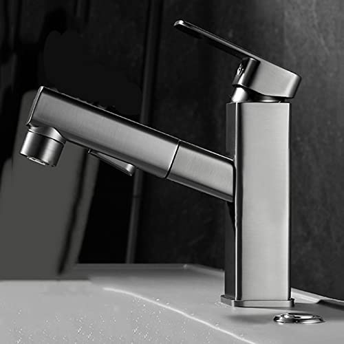 Grifo extraíble monomando con caño alto blanco y cuerpo de latón para lavabo moderno