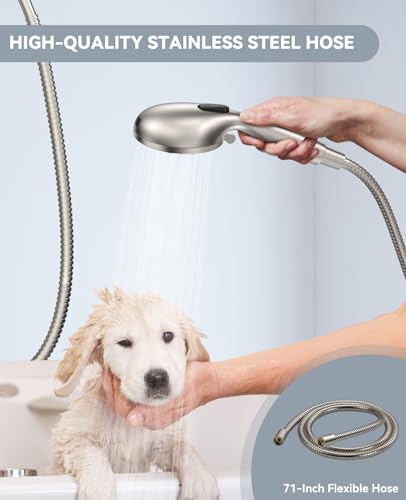 Image of JDO Shower Head with Handheld, High Pressure Handheld Shower Head 9 Settings, Detachable Shower Head Set with Stainless Steel Hose and Shower Bracket (Brushed Nickel)