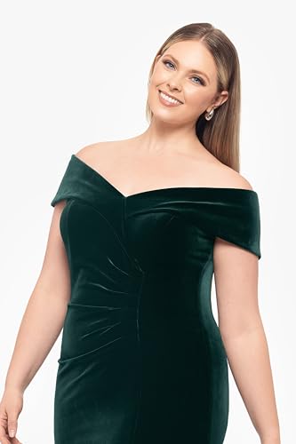 Xscape Women's Plus Long Velvet Off-The-Shoulder Gown with Leg Slit and Center Back Zipper4