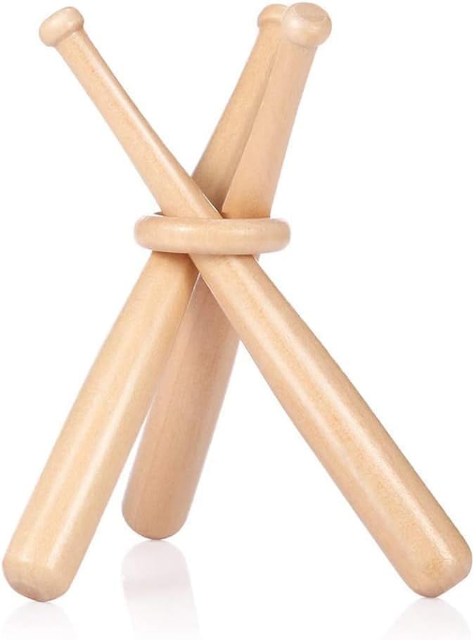 3 Pcs Wood 150mm Mini Baseball Bats Unfinished Small Wooden Bats Wood Baseball Bats Baseball Softball Stand Display with Wooden Ring for Painting DIY Craft Baseball Sports - Image 2