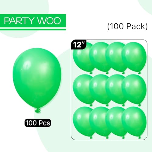 Image of PartyWoo Green Balloons 100pcs 12 Inch Green Latex Helium Balloons for Birthday Baby Shower Graduation Engagement Wedding Dinosaur Jungle Golf Football Baseball Theme Party Decorations Green-Y24
