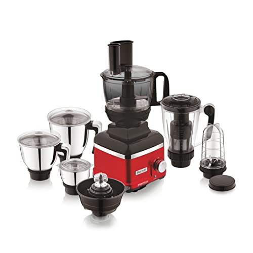 Image of Suruchi Pro 5x 800Watts Mixer Grinder with 3 Stainless Steel jars & 2 Polycarbonate jars & 1 Master Sheff jar with Attachments (Red & Black)