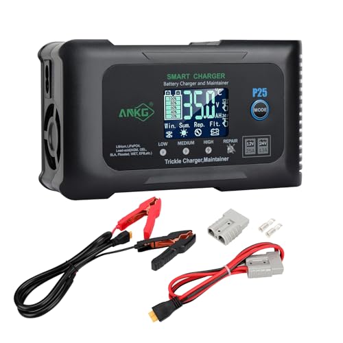 ANKG 25A 12V/24V LiFePO4 Battery Charger with SB-50 & Clips