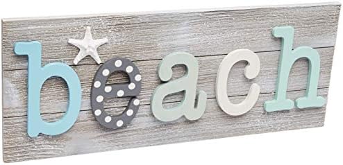 Tumbler Home Beach Wall Decor, Coastal Decorations for Home, Nautical Bathroom Décor, White Washed Pastel Beach Sign with Starfish