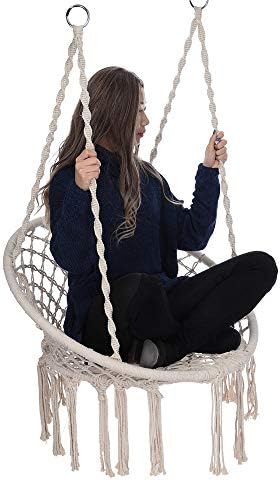 Denzar Macrame Hammock Swing Chair, Handmade Swing Chair Porch Swing Hammock, Prefect for Indoor/Outdoor Home Garden Yard Patio Balcony Reading Leisure(Ship from US)