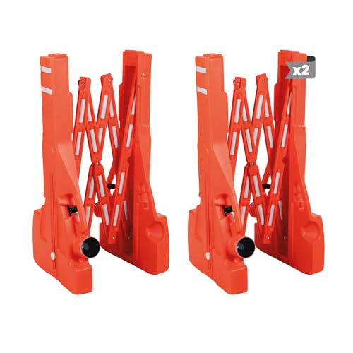 Pack 2 - Barricada Extensible hasta 2m Rellenable y Reflectante – Vallas Extensibles de Obra – Barrera Portátil con Asa y Bloqueo para Seguridad, Construcción y Control de Espacios