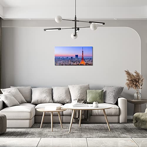 Kawahone - Tokyo Skyline With Tokyo Tower At Sunset Prints Wall Art, Cityscapes Travel Poster Tokyo Tower Sunset Stretched And Framed Artwork Posters -16" X 32"(Tokyo Tower) #TOP3