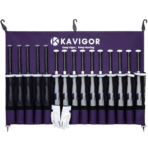 KAVIGOR 15-Bat Baseball/Softball Dugout Organizer - 900D Military-Grade Fabric & Reinforced Hooks, Holds Bats/Gloves on Fence
