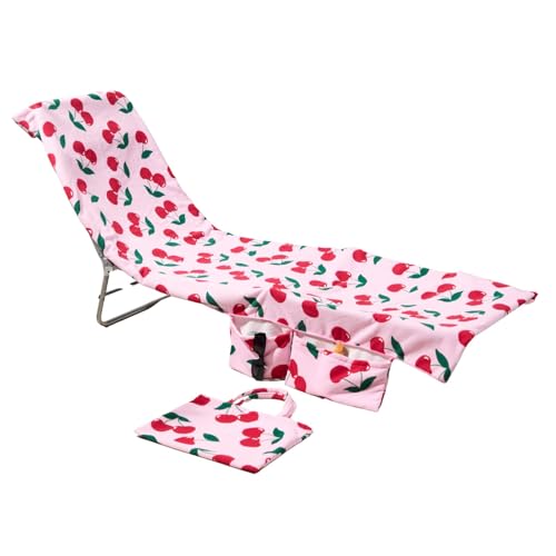 Brentfords Beach Towel in a Bag, Soft Quick-Dry Absorbent Fabric Lightweight Easy Storage Cherry Large Beach Towel with Pockets For Travel Poolside Beach Days, Pink - 215 x 75cm