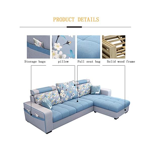 3-Seat Corner Fabric Sofa,Nordic Lazy Couch with 2 Comfortable Stools And Storage Side Pocket Design, Loveseat Sofa for Living Room Furniture Decoration, Washable - Image 5