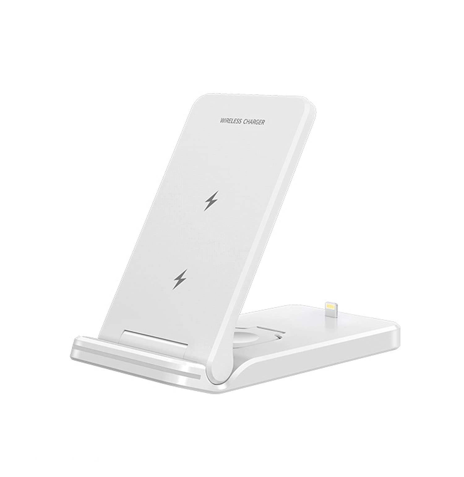 Supporto di ricarica wireless pieghevole 3 in 1, 15 W, stazione di ricarica rapida certificata Qi, pad per iPhone 12/11/XS/XR/8/Apple Watch 6/5/4 per tutti i telefoni abilitati Qi (bianco)