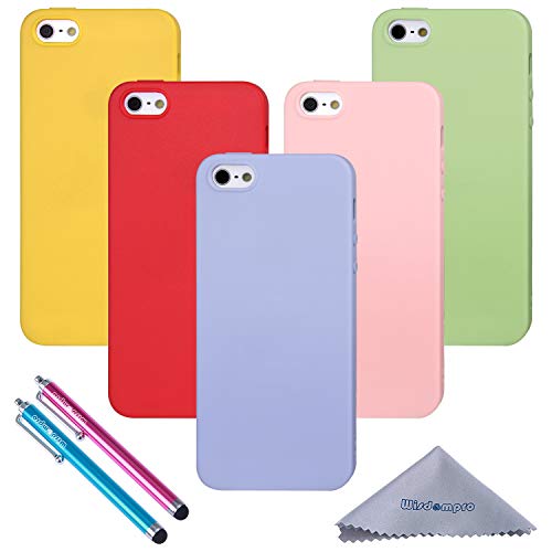 iPhone 5s Case, Wisdompro 5 Pack Bundle of Colorful Soft TPU GEL Slim Fit Protective Case Cover for Apple iPhone 5, iPhone 5s&iPhone SE 1st Generation(Green, Light Blue, Pink, Yellow, Red)-Candy Color
